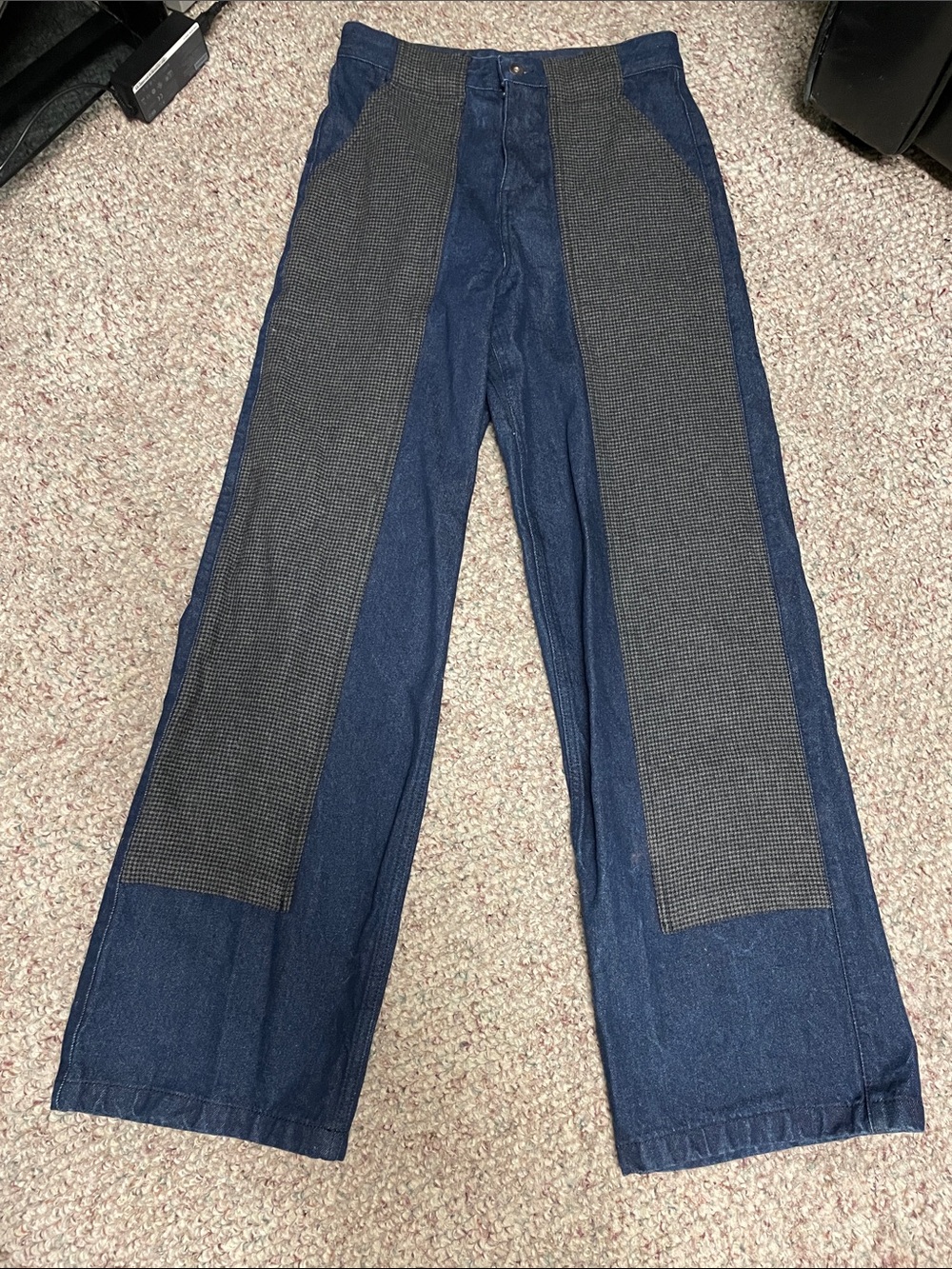 Kotn Patch Panel Wide-Leg Denim Trousers with Houndstooth Panels- new